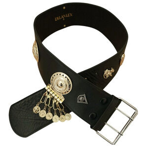 DYLAN LEX Romy black leather wide statement high waist medallion charm belt Sz S